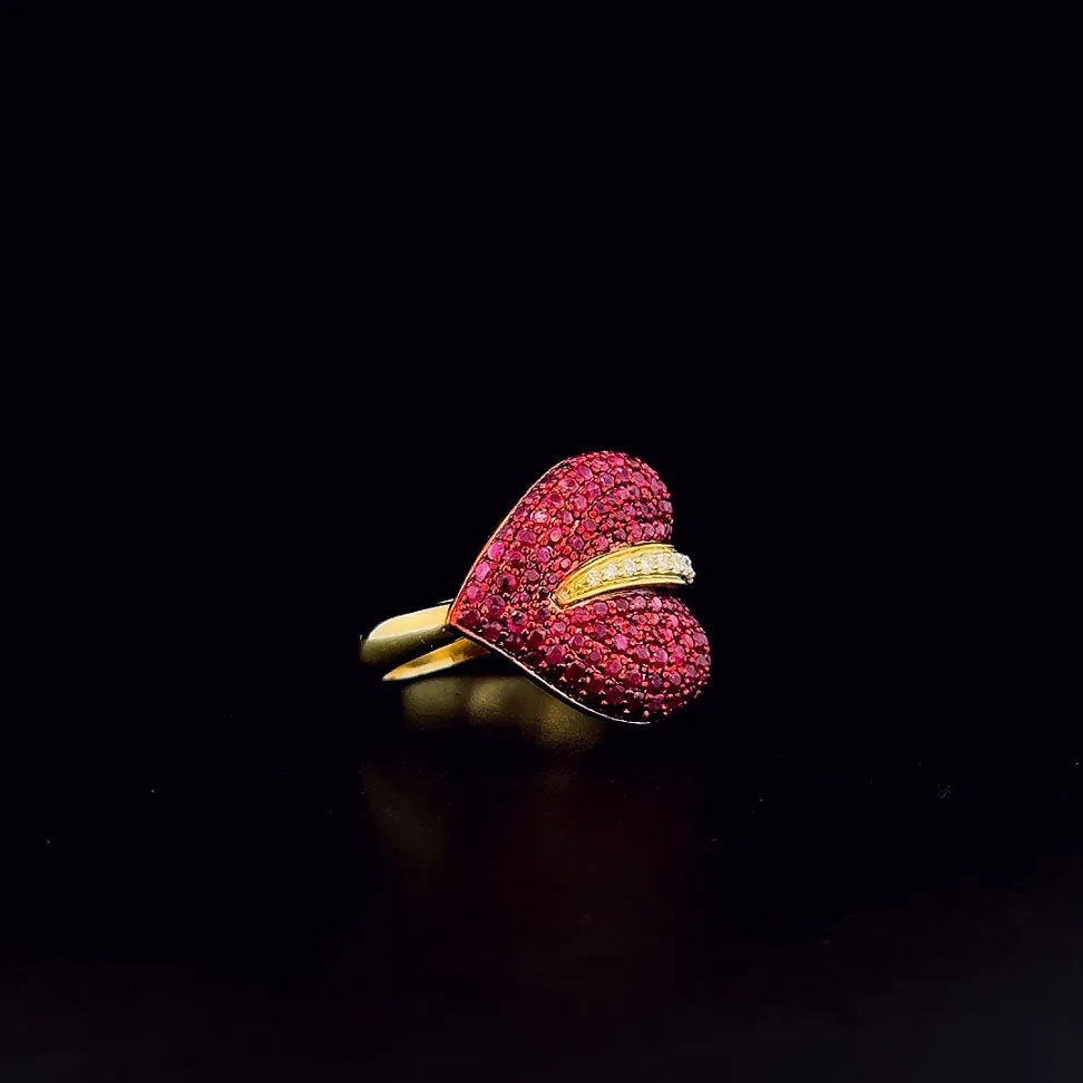 Crimson Heart Embrace Diamond Ring