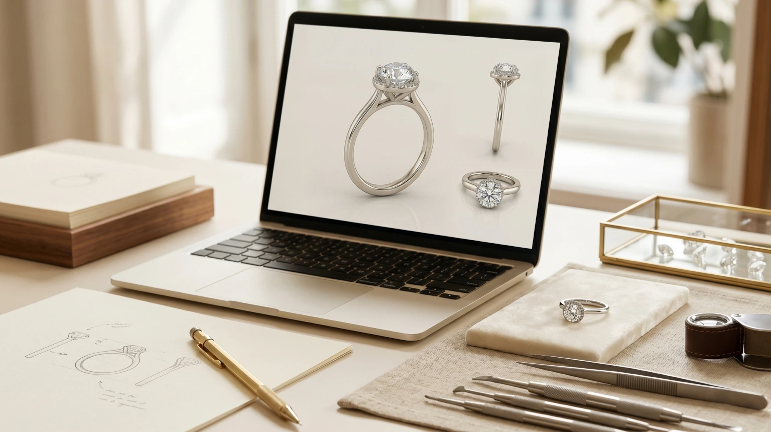 Digital custom engagement ring design process using lab-grown diamonds