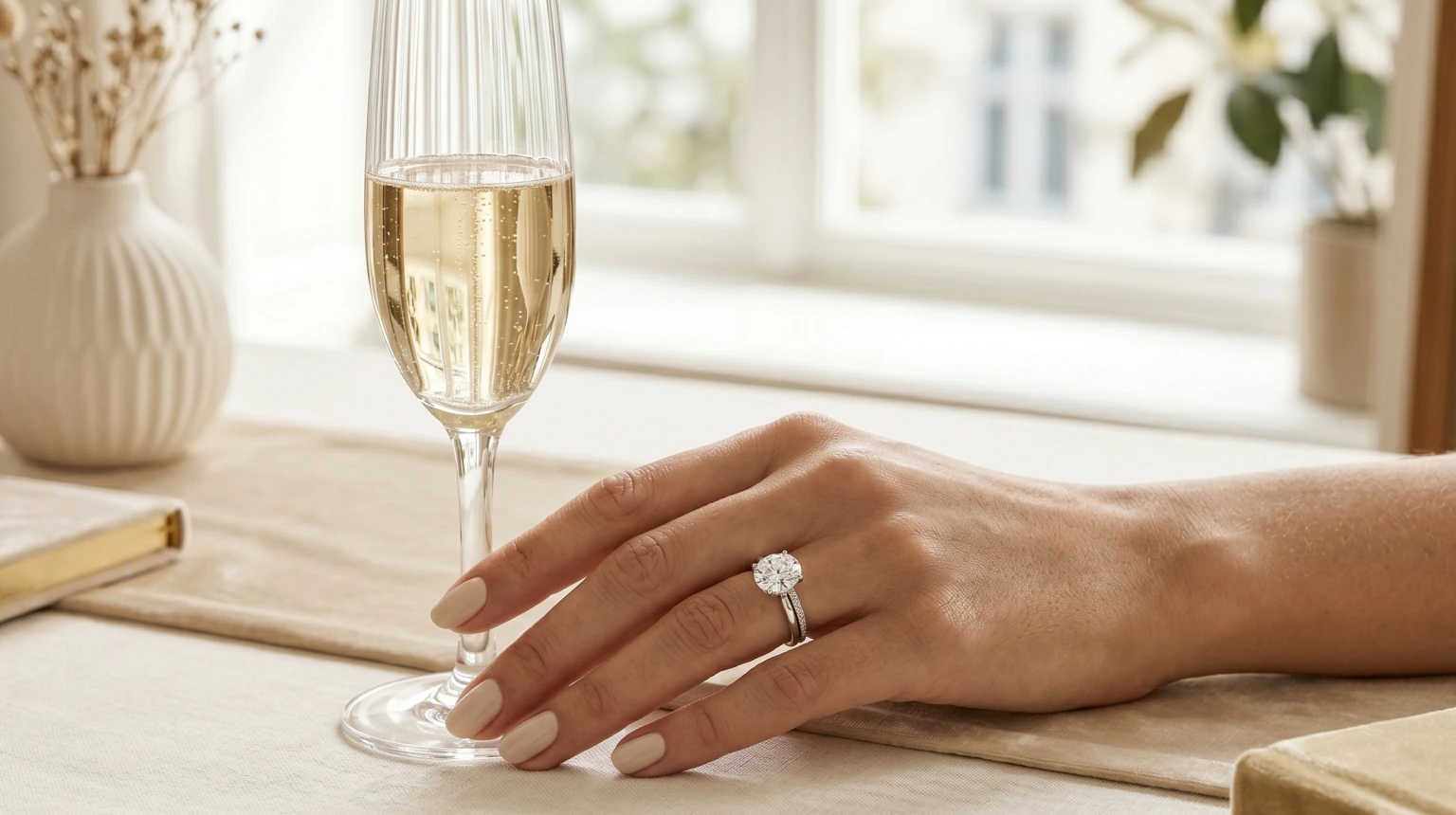 Modern lab-grown diamond engagement ring styled for a luxury lifestyle
