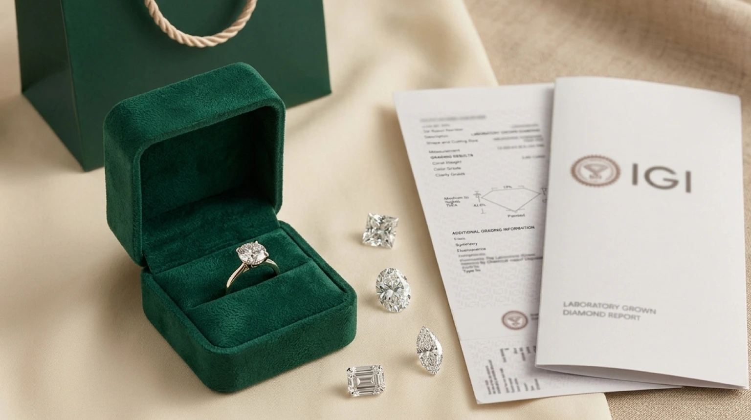 Certified lab-grown diamond ring with IGI or GIA diamond report